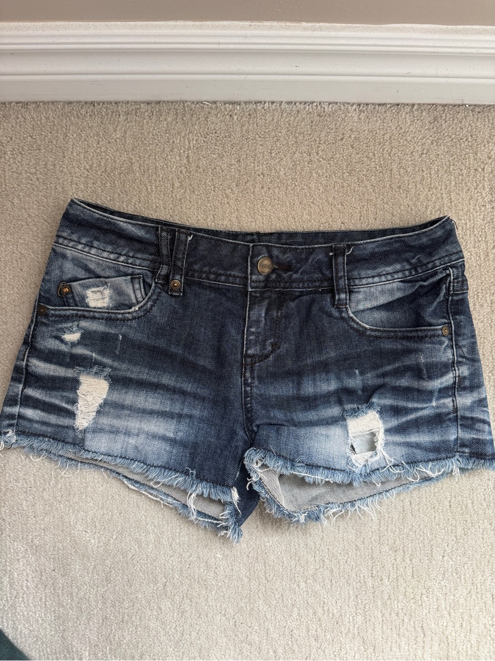 Only Dark Blue Distressed Denim Shorts